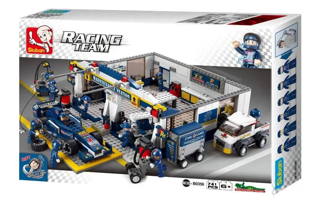 🏁 Sluban Racing Team Pit Stop Garage: Build a 741-Piece High-Octane Racing Headquarters!