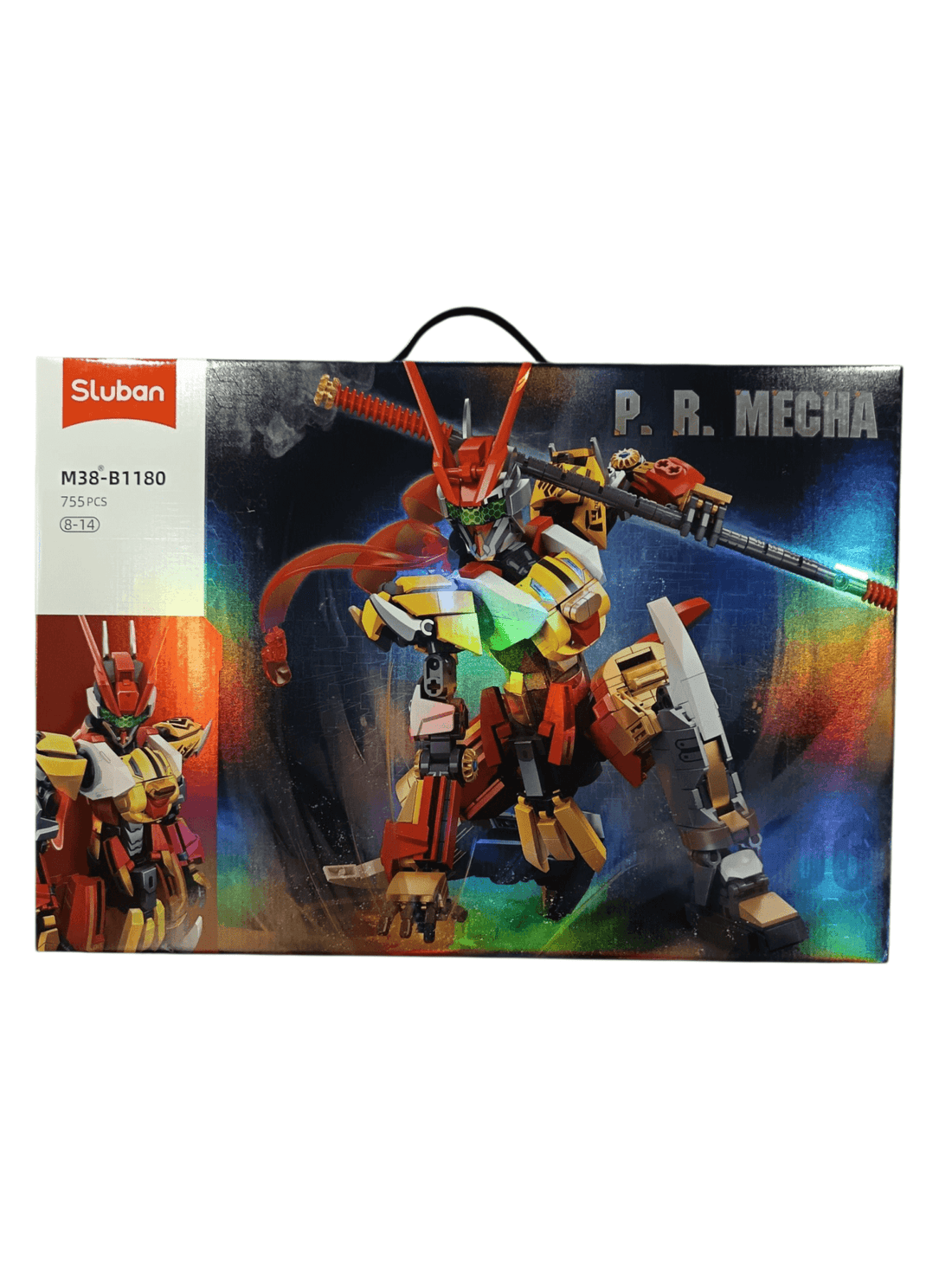 Sluban P.R. MECHA Robot box showcasing colorful design and 588 building pieces for creative fun.