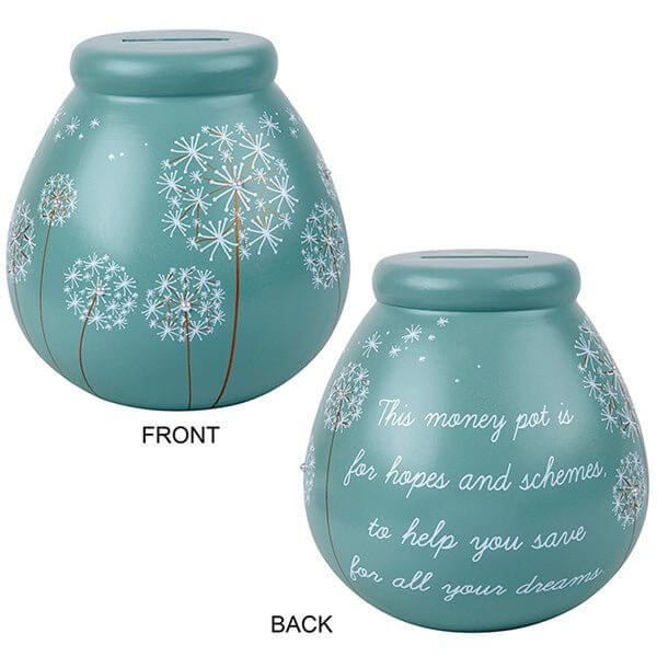 Pot of Dreams Dandelion Teal Money Pot ceramic savings pot