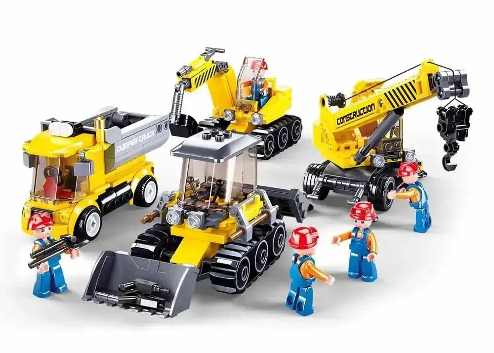 A photo of 4 vehicles and figures