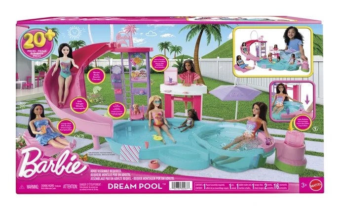 Barbie Dream Pool Playset with slide, hot tub and pool areas