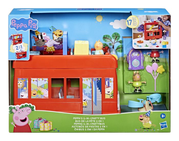 Peppa Pig 2-in-1 Party Bus Playset transforming double-decker bus