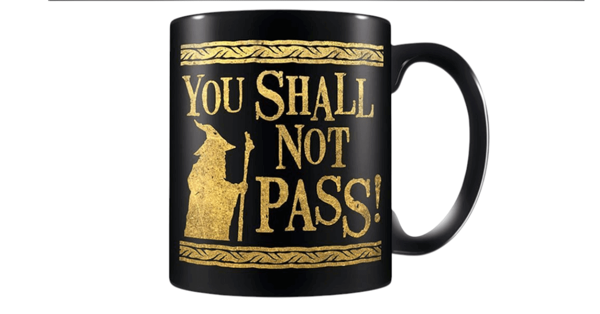 Alt Tag: You shall not pass themed black mug from our Mugs and boxed mug gifts collection.