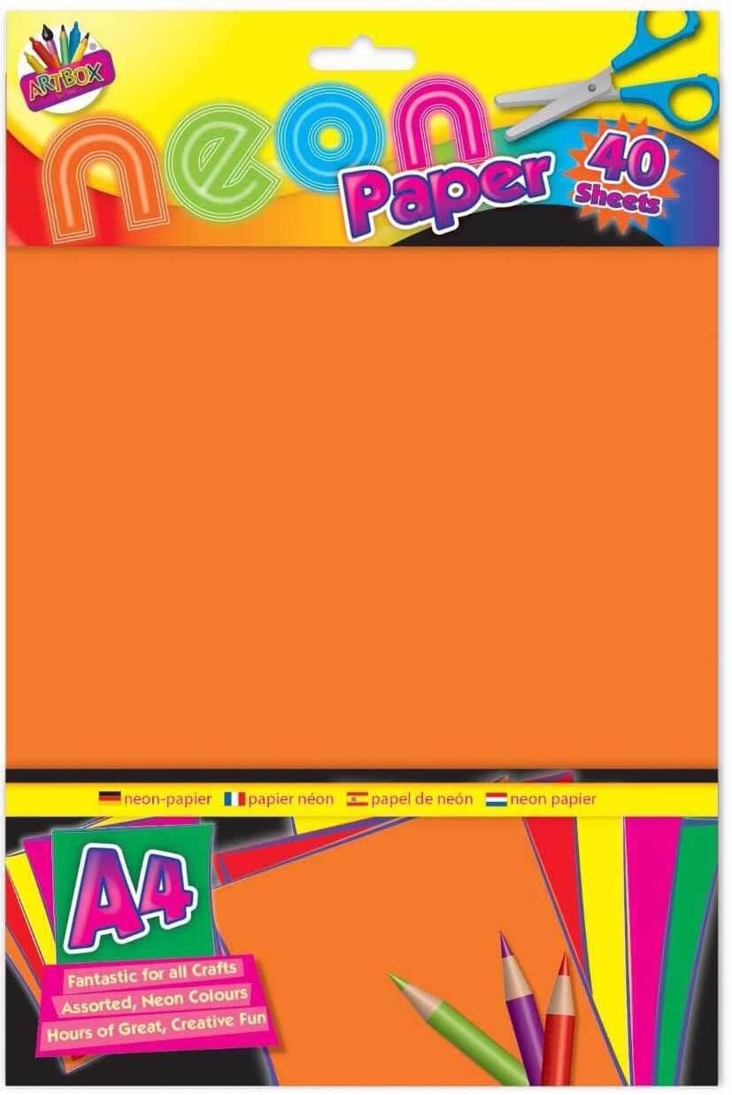 Children's Pack of 40 A4 Fluorescent Neon Craft Paper Sheets Curious Minds