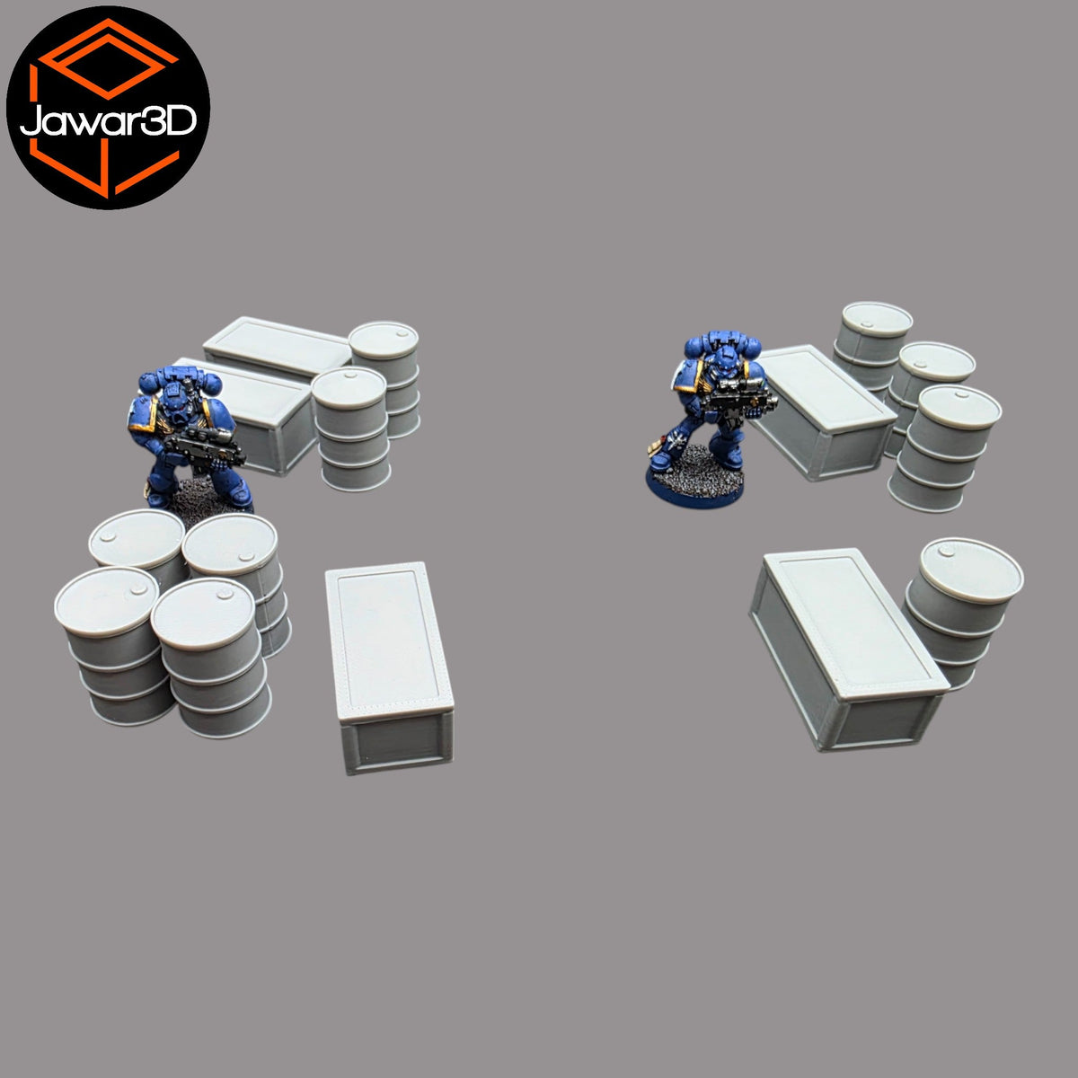 Oil Barrels x10 + Crates x5 - 28mm Wargaming Scatter Terrain Scenery Tabletop Jawar3d