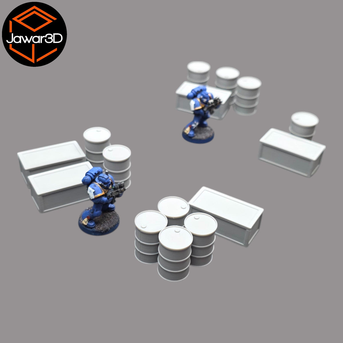 Oil Barrels x10 + Crates x5 - 28mm Wargaming Scatter Terrain Scenery Tabletop Jawar3d