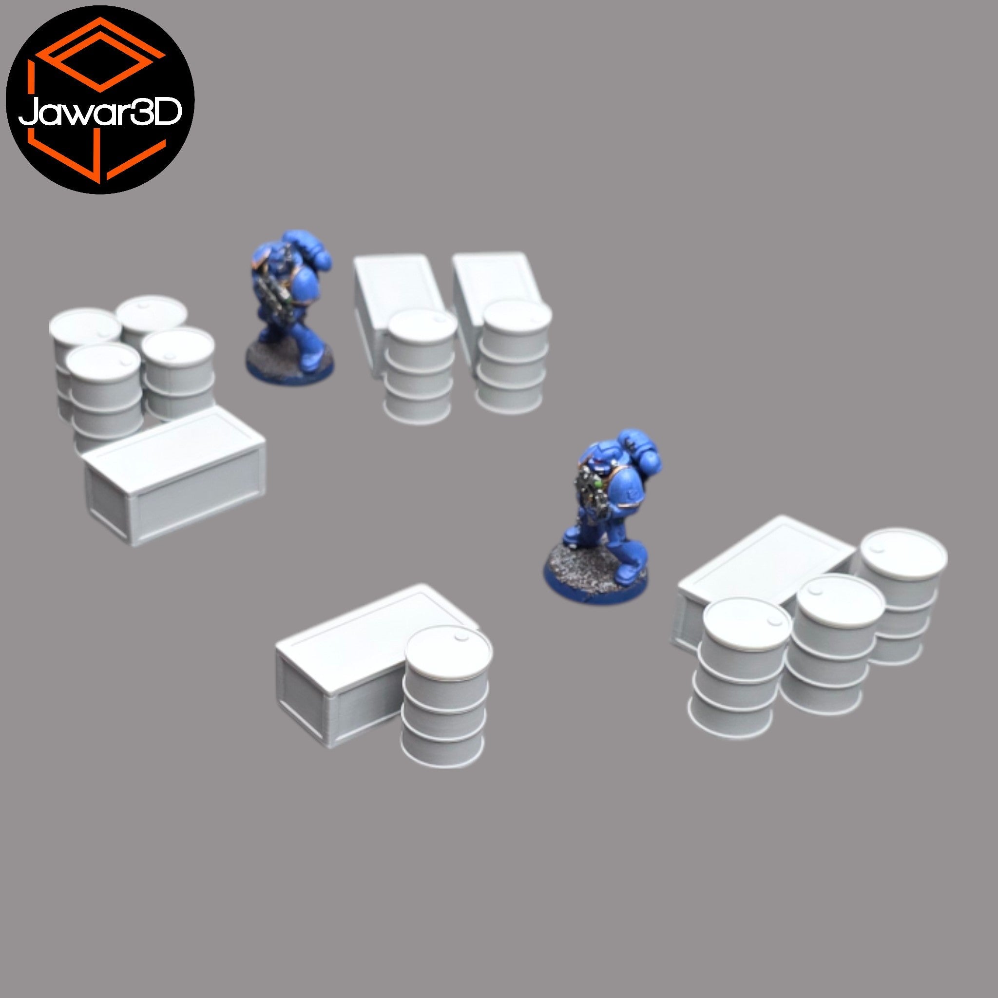 Oil Barrels x10 + Crates x5 - 28mm Wargaming Scatter Terrain Scenery Tabletop Jawar3d