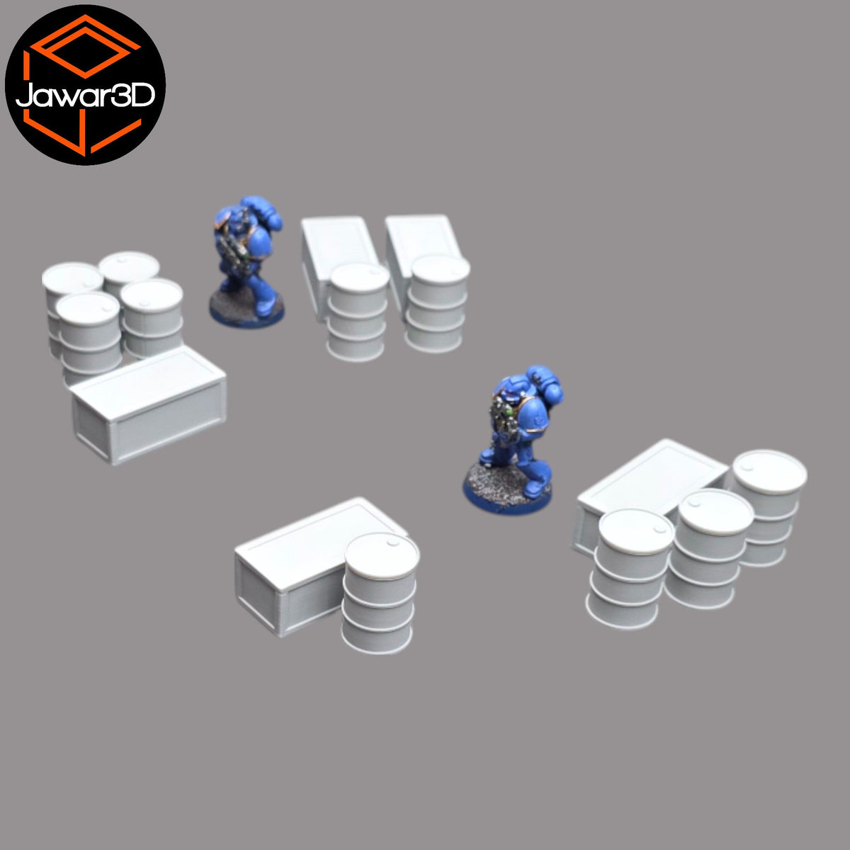 Oil Barrels x10 + Crates x5 - 28mm Wargaming Scatter Terrain Scenery Tabletop Jawar3d
