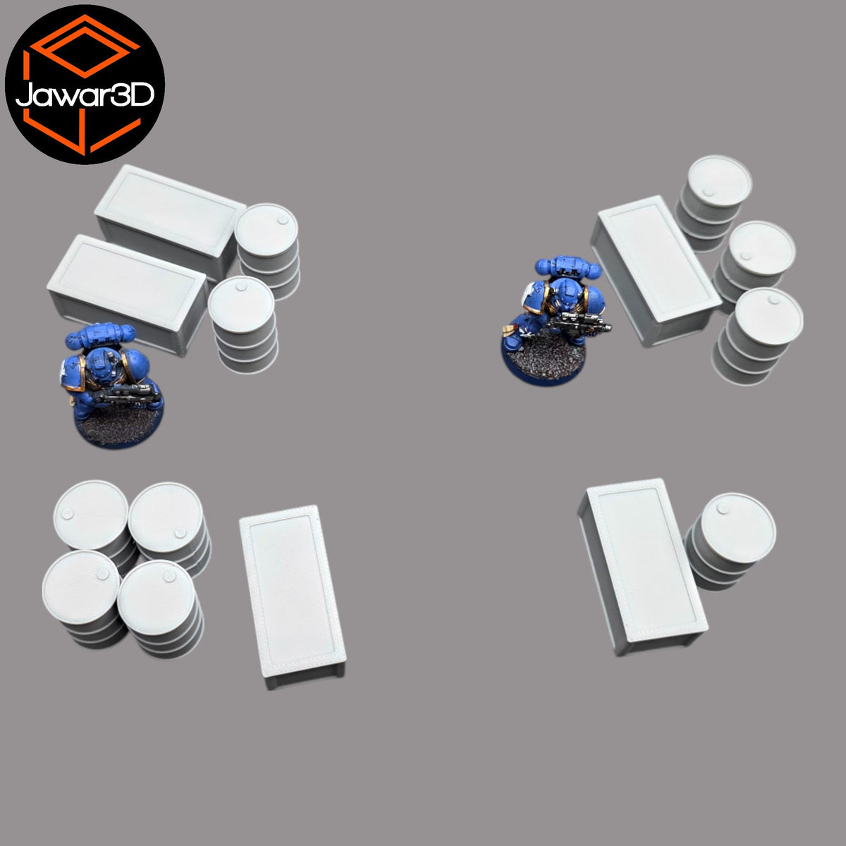 Oil Barrels x10 + Crates x5 - 28mm Wargaming Scatter Terrain Scenery Tabletop Jawar3d