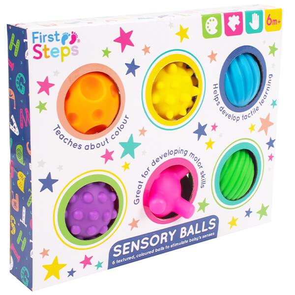 Gift Box of Six Colourful and Textured Sensory Balls for Babies Curious Minds