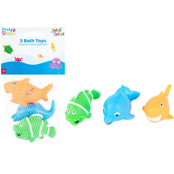 Children's Pack of 3 Fun Colourful Assorted Fish Bath Toys Curious Minds