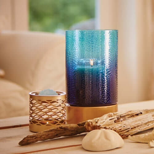 Yankee Candle - Twilight Dusk Blue Glass & Wood Jar Candle Holder Yankee Candle