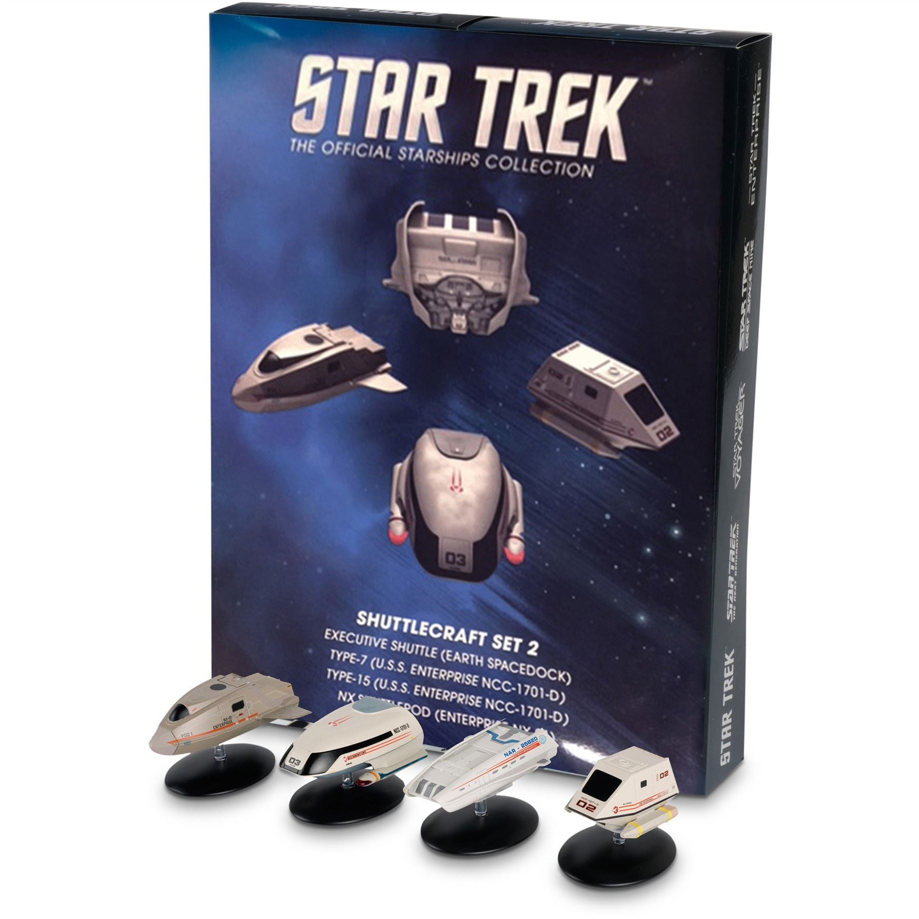 Shuttlecraft Set 2 (Executive Shuttle, Pod 1, 03 Hawking & 02 Aldrin) Model Die Cast Ships STDC705 (Eaglemoss / Star Trek) Real Merch