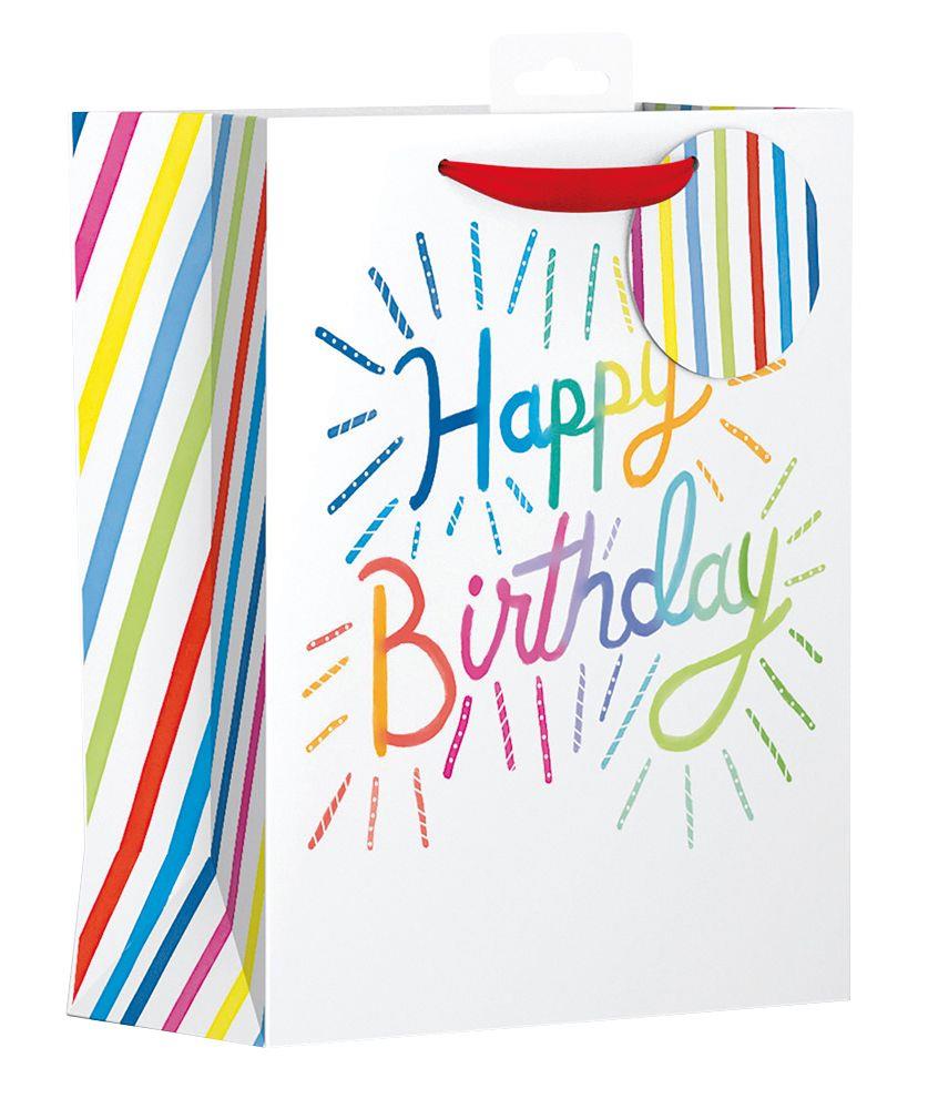 Large Gift Bag with Rainbow Happy Birthday Design (W265 x H330 x D140 mm) Curious Minds