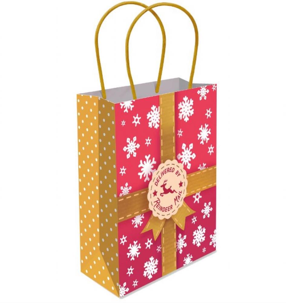 Large Paper Christmas Gift Bag with Reindeer Mail Design and Handles Curious Minds