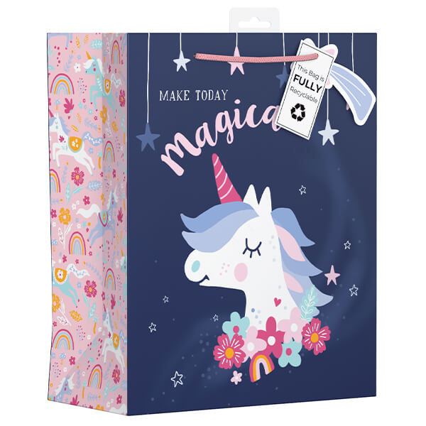 Large Gift Bag with Magical Unicorn Design (W265 x H330 x D140 mm) Curious Minds