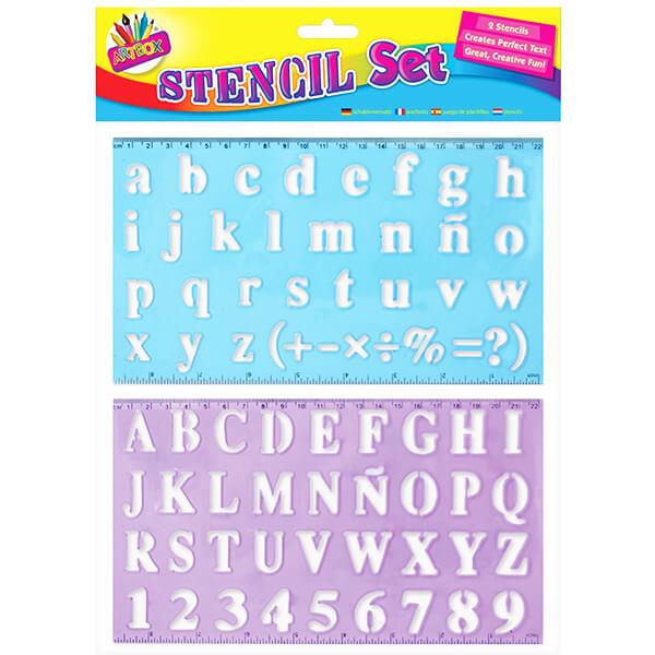 Children's Pack of 2 Alphabet and Number Stencils Set with Rulers Curious Minds