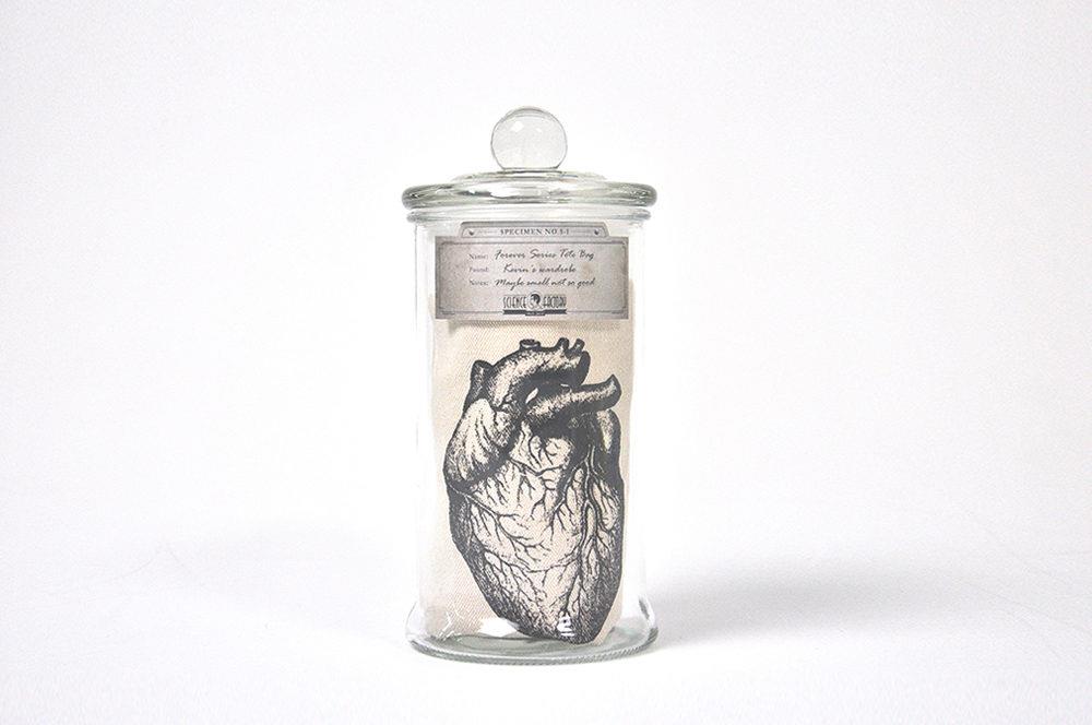 Mr Sci Glass Specimen Jar & Science Tote Bag Beating Forever (Heart) Curious Minds