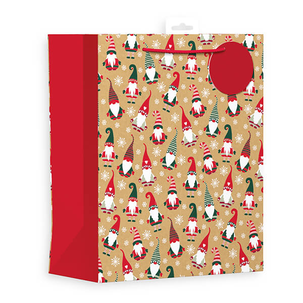 Large Kraft Christmas Gift Bag with Gonks Design (W265 x H330 x D140 mm) Curious Minds