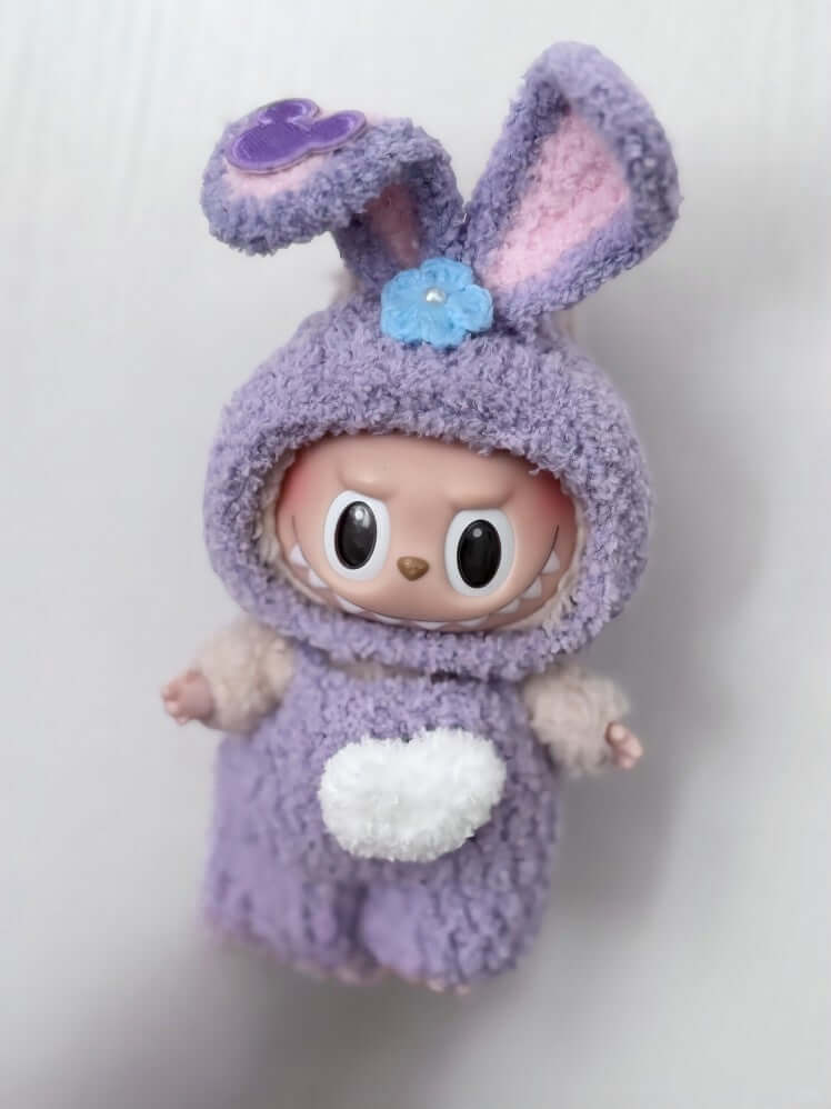 Labubu Bunny Hoodie Outfit Set - Purple with Pink Ears & Fluffy Tail (17cm) FOXLEY LONDON