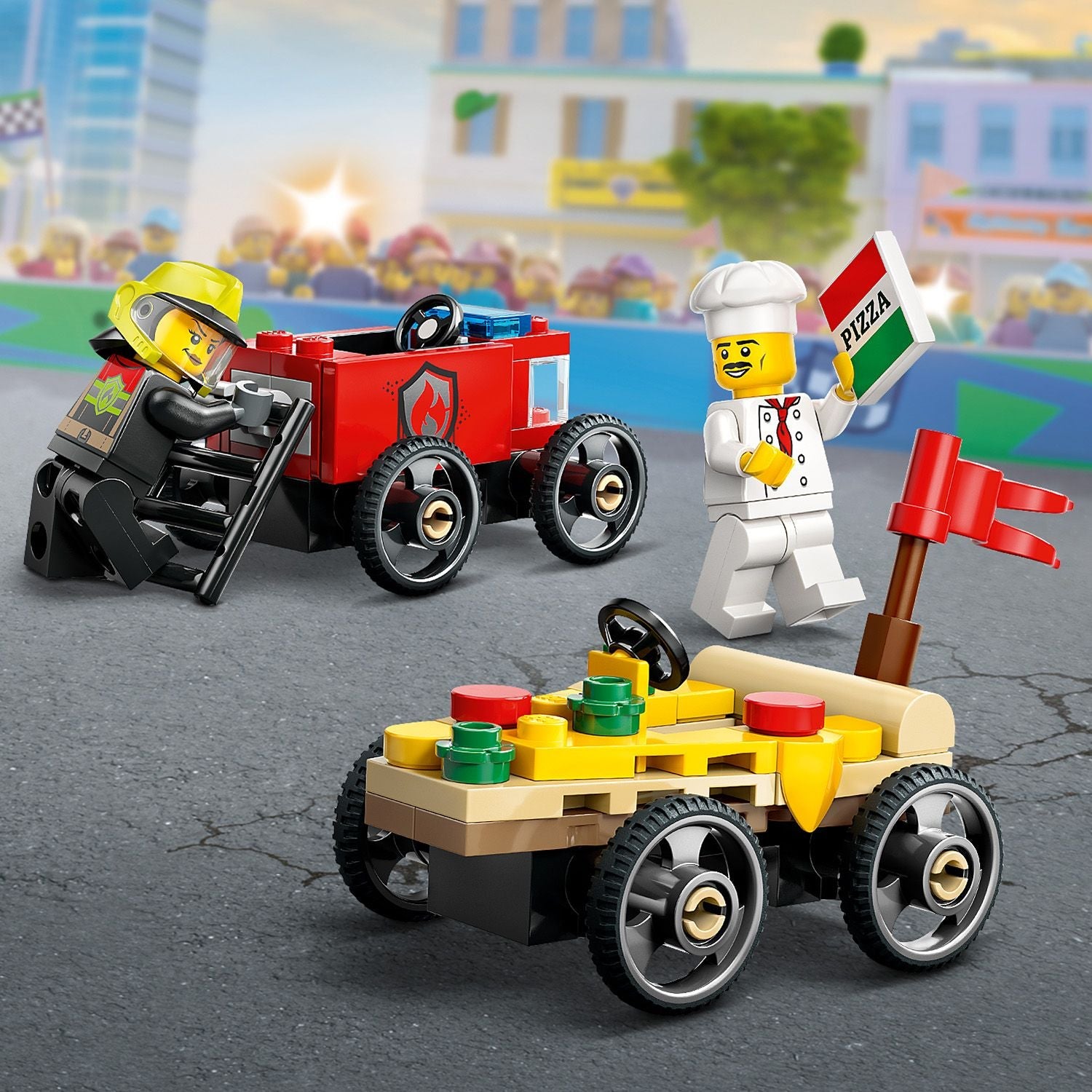Lego City 60458 Pizza Vs. Fire Truck Race Car Pack for Ages 5 and Up Curious Minds