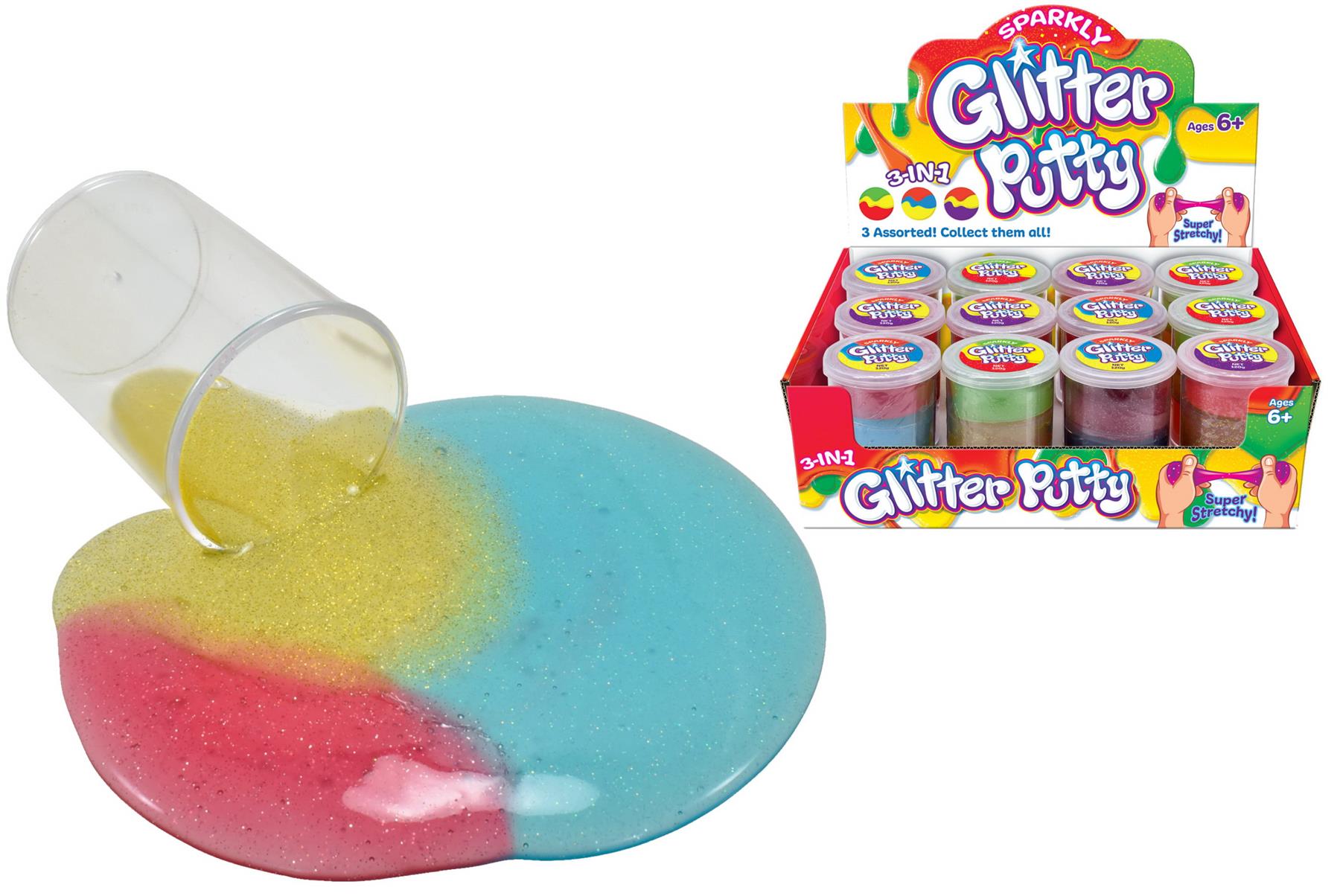Sparkly 3 in 1 Colour Glitter Putty Children's Sensory Toy Curious Minds