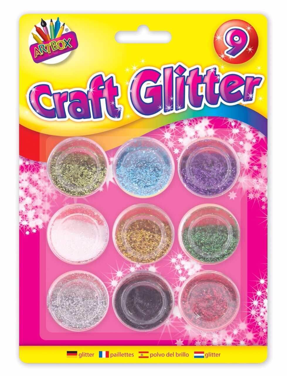 Children's Pack of 9 Assorted Metallic Colour 16g Glitter Pots Curious Minds