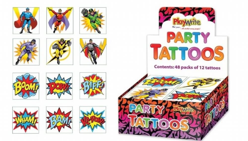 Children's Colourful Superhero Themed Temporary Tattoos (Pack of 12) Curious Minds