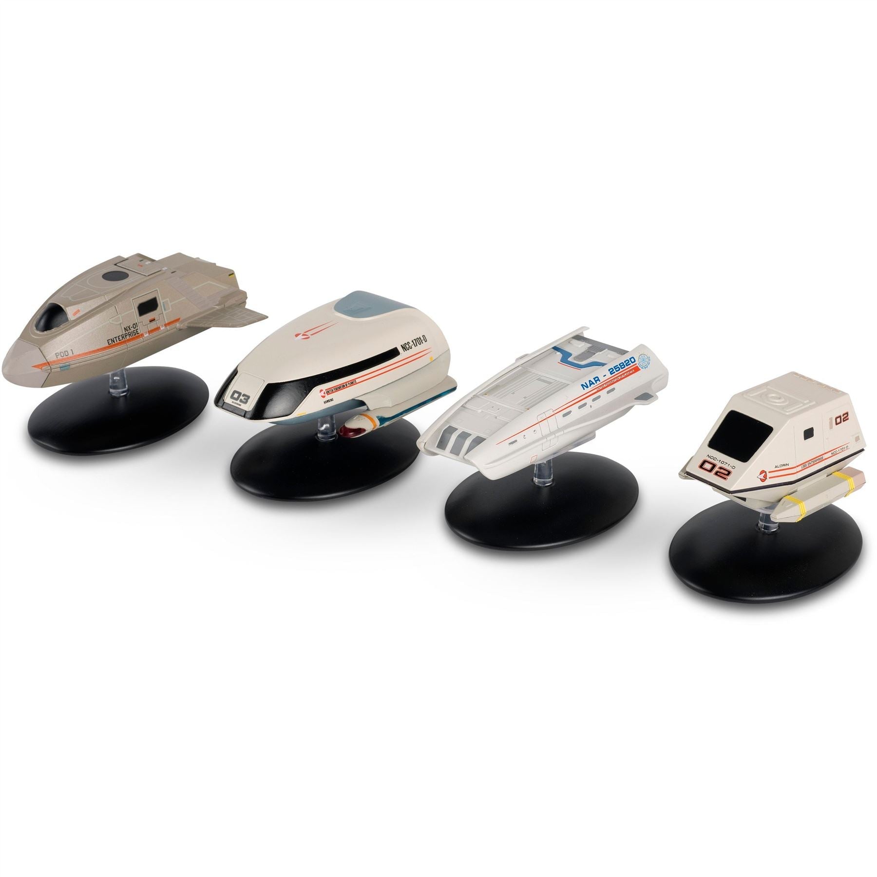 Shuttlecraft Set 2 (Executive Shuttle, Pod 1, 03 Hawking & 02 Aldrin) Model Die Cast Ships STDC705 (Eaglemoss / Star Trek) Real Merch