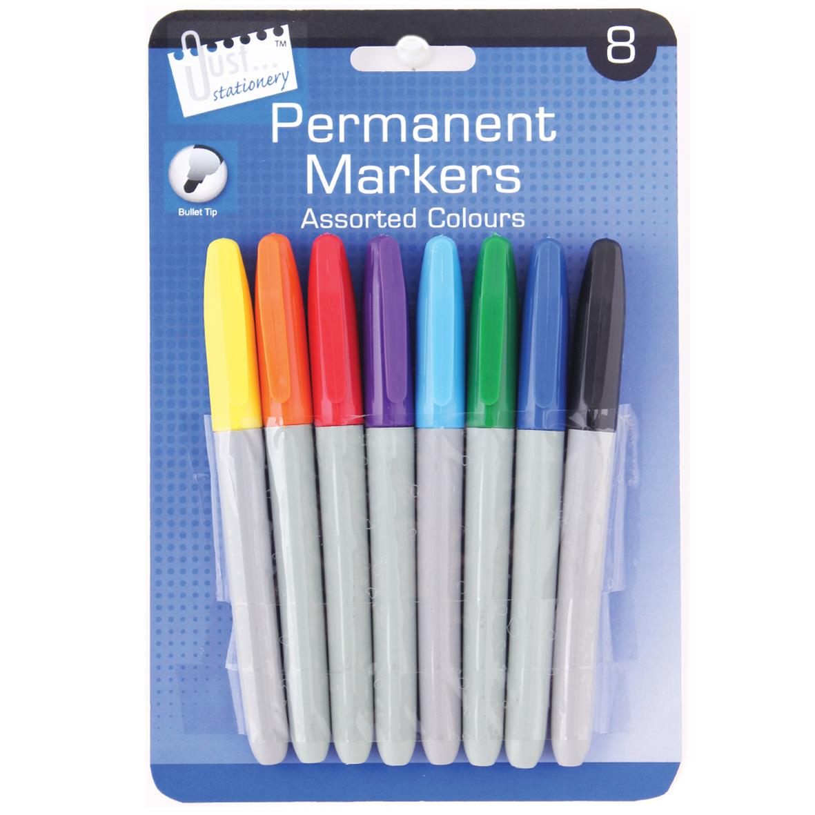 Pack of 8 Bullet Tip Permanent Markers in Assorted Colours Curious Minds