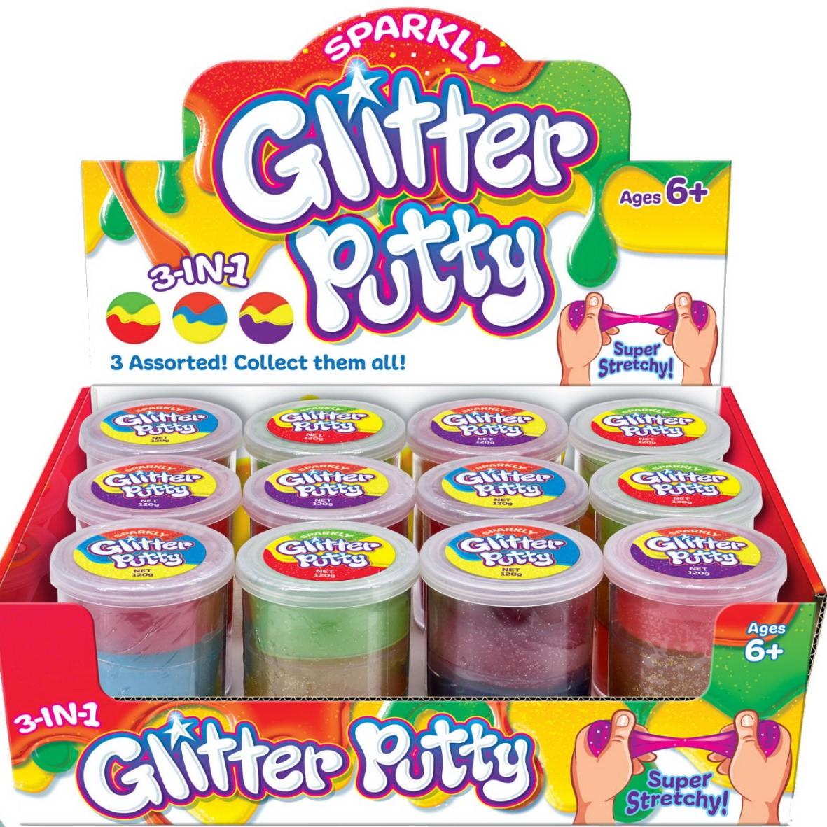 Sparkly 3 in 1 Colour Glitter Putty Children's Sensory Toy Curious Minds