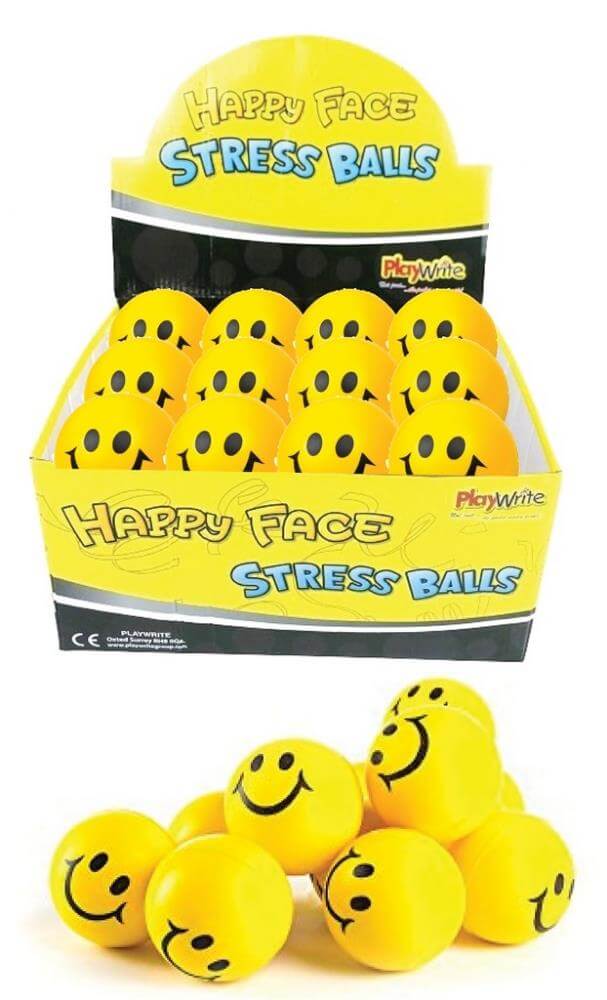 Bright Yellow Happy Smiley Face 65mm Squishy Stress Ball Curious Minds