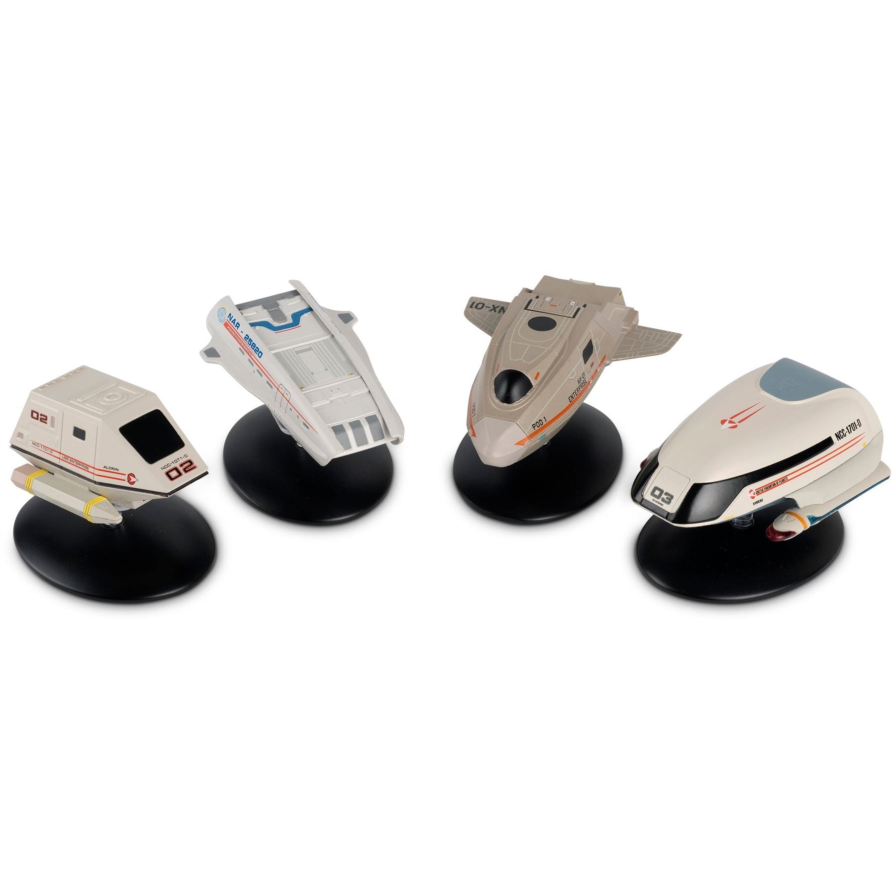 Shuttlecraft Set 2 (Executive Shuttle, Pod 1, 03 Hawking & 02 Aldrin) Model Die Cast Ships STDC705 (Eaglemoss / Star Trek) Real Merch