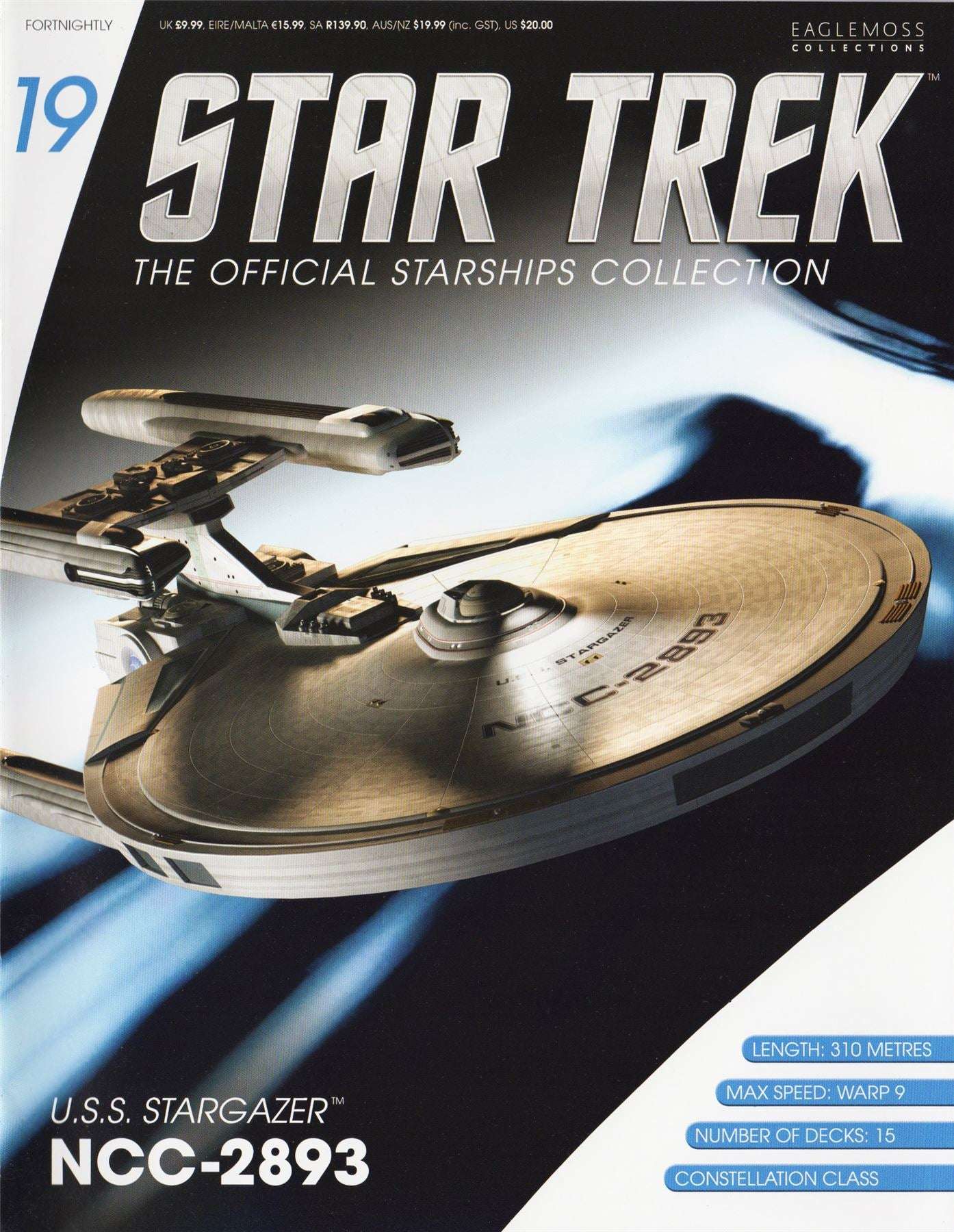 #19 U.S.S. Stargazer NCC-2893 (Constellation-class) CMC Diecast Model Ship (Eaglemoss / Star Trek) Real Merch