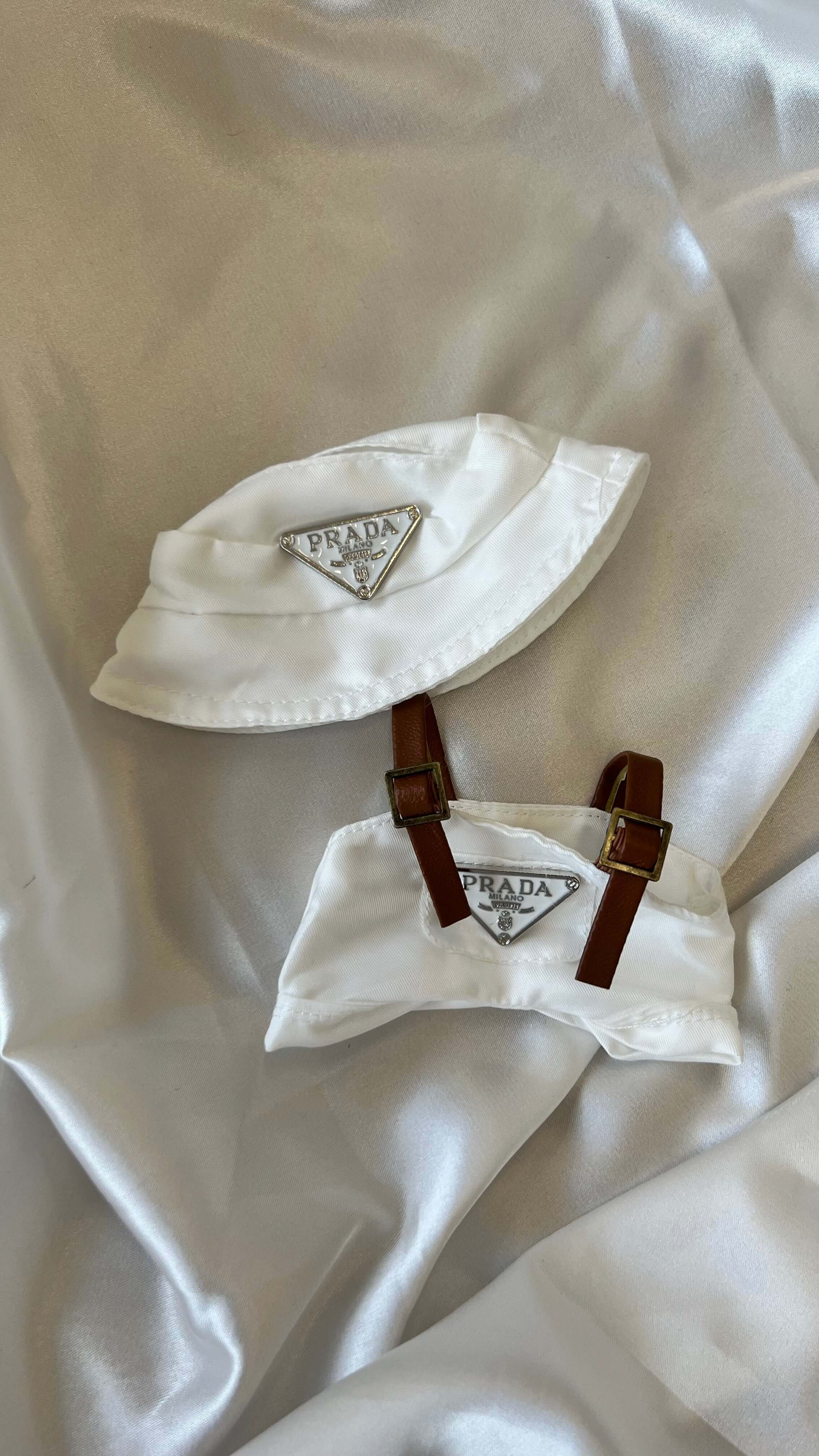 Labubu Designer-Inspired Bucket Hat and Overalls Set - White FOXLEY LONDON