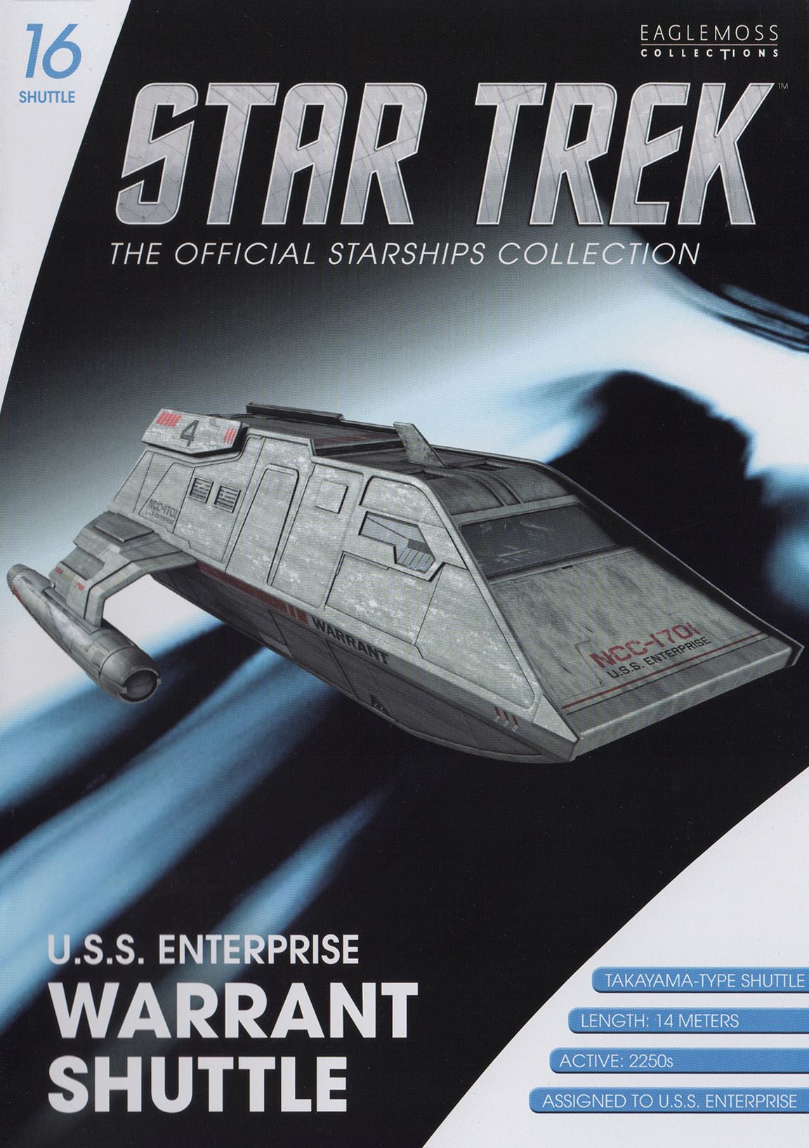 #16 U.S.S. Enterprise Takayama-Type Shuttle - "4 Warrant" Model Diecast Shuttlecraft Ship (Eaglemoss / Star Trek) Real Merch