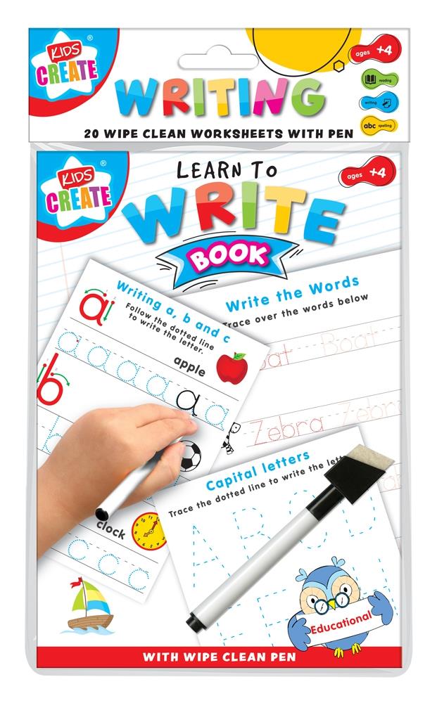 Children's A5 20 Page Wipe-Clean Learn To Write Workbook with Pen Curious Minds