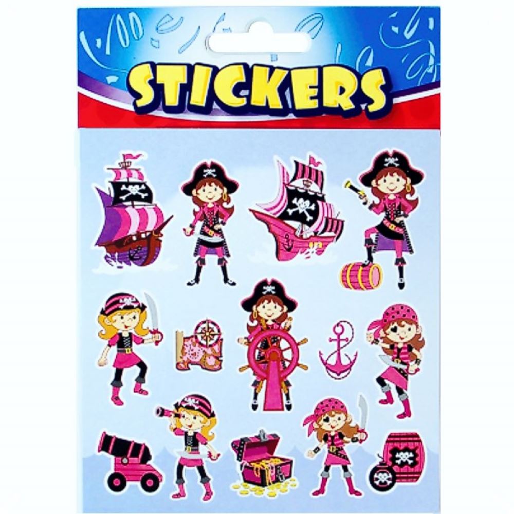 Children's Pack of 14 Fun Pink Pirate Themed Stickers Curious Minds