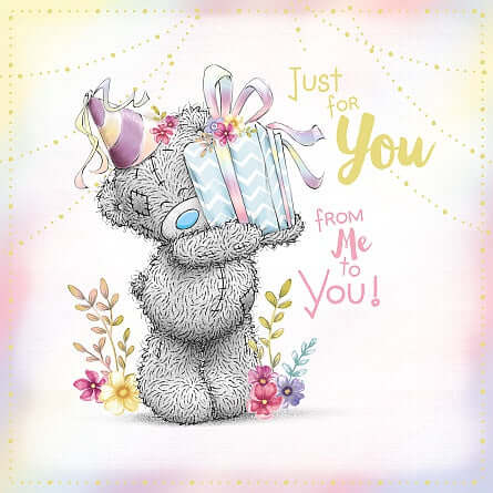 Me To You Tatty Teddy Birthday Bear Holding Gift Birthday Card Carte Blanche