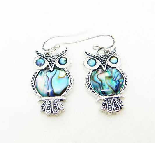 Byzantium Collection Jewellery - Paua Shell Owl Drop Earrings - The Imagination Shop - The Imagination Shop 