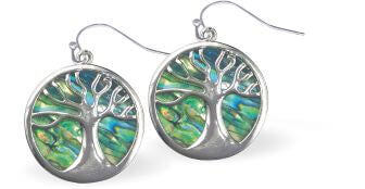 Byzantium Collection Jewellery - Paua Shell Tree of Life Drop Earrings The Imagination Shop
