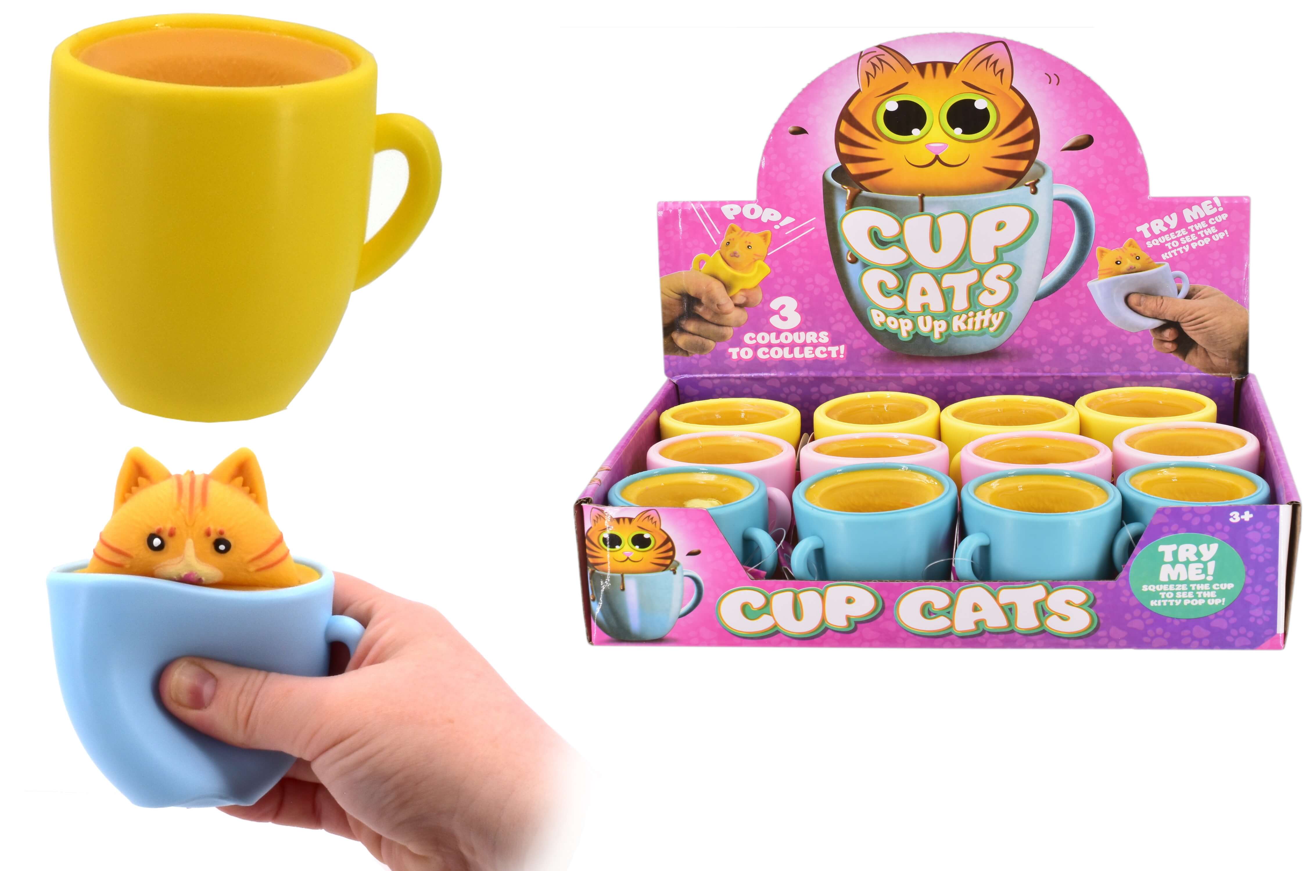 Children's Cup Cat Pop Up Kitty Squishy Toy - 3 Colours to Collect Curious Minds