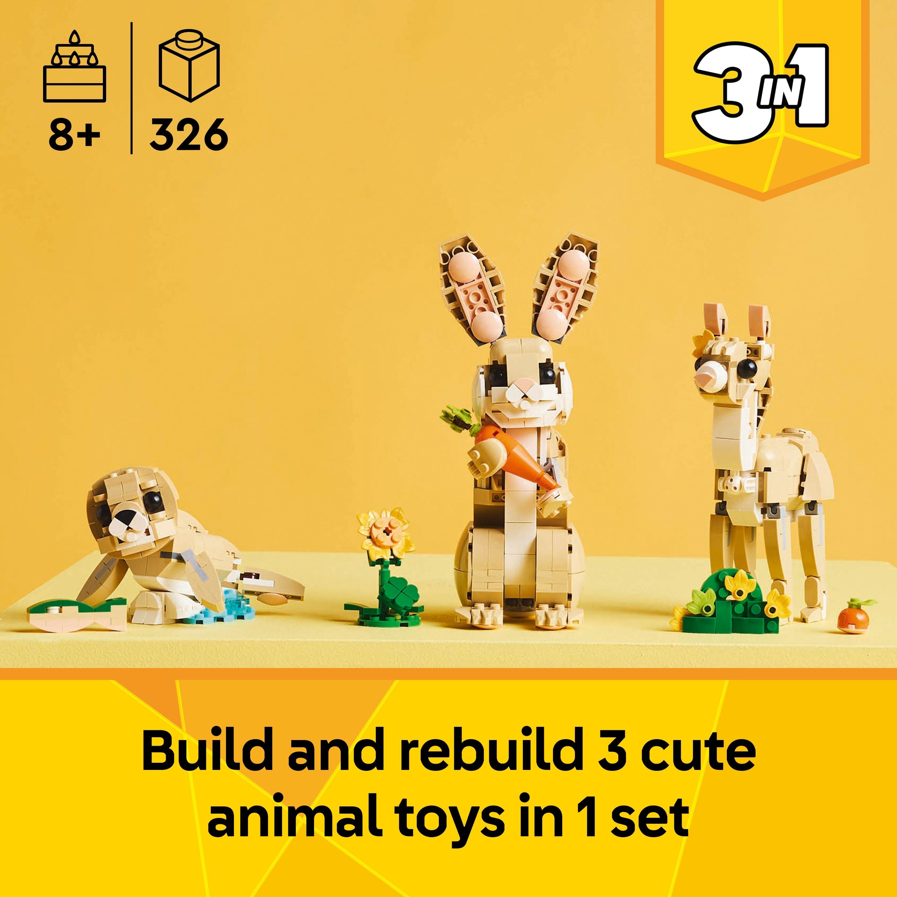 Lego Creator 3 in 1 31162 Cute Bunny Rebuildable Toy for Ages 8 and Up Curious Minds