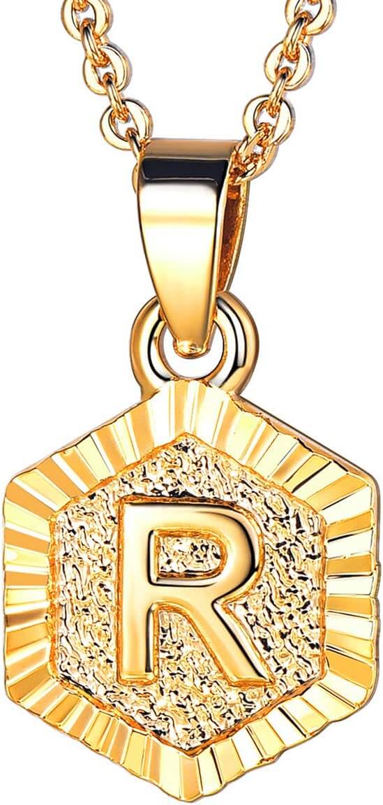 Focalook Jewellery - Letter 'R' Hexagon pendant necklace The Imagination Shop