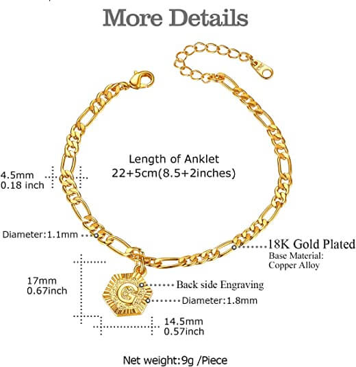 Focalook Jewellery - letter 'G' anklet The Imagination Shop