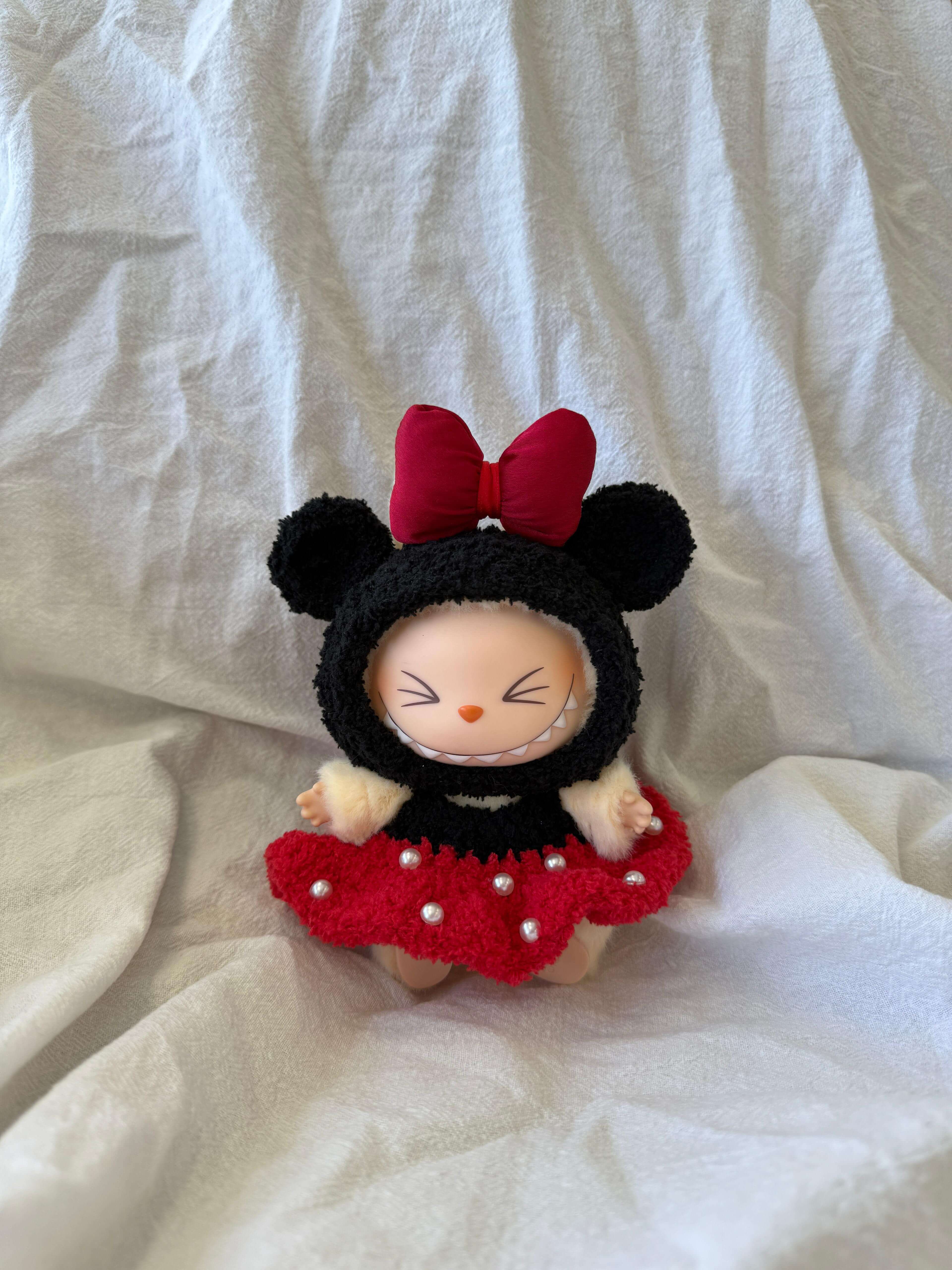 Labubu Classic Cartoon Outfit Set - Red Dress & Polka Dot Bow (17cm) FOXLEY LONDON