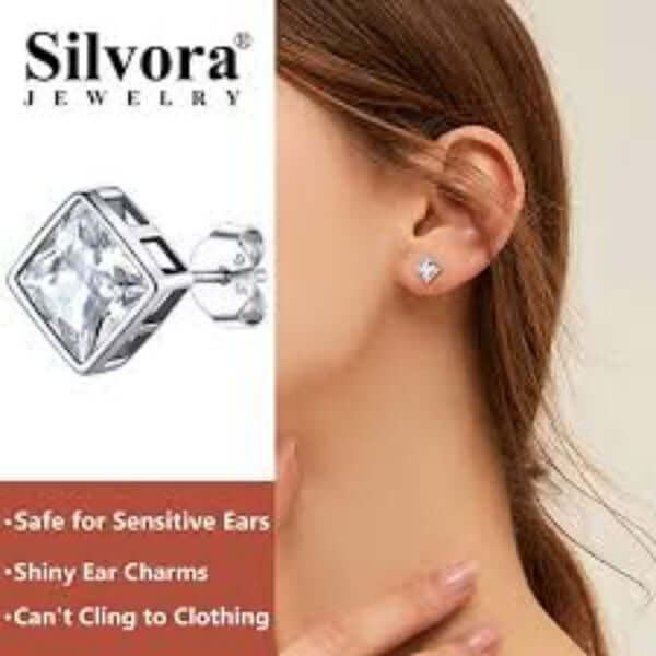 Silvora Jewellery - Cubic zirconia Square studs Silvora