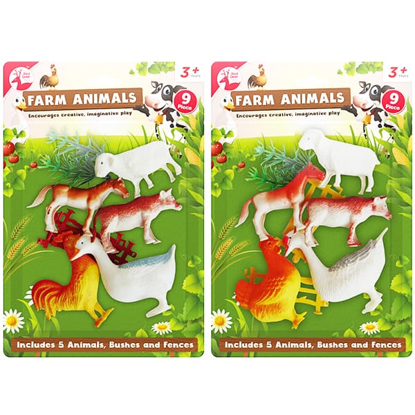 9 Piece Farm Animal Toy Playset with Bushes & Fences for Ages 3 and Up Curious Minds