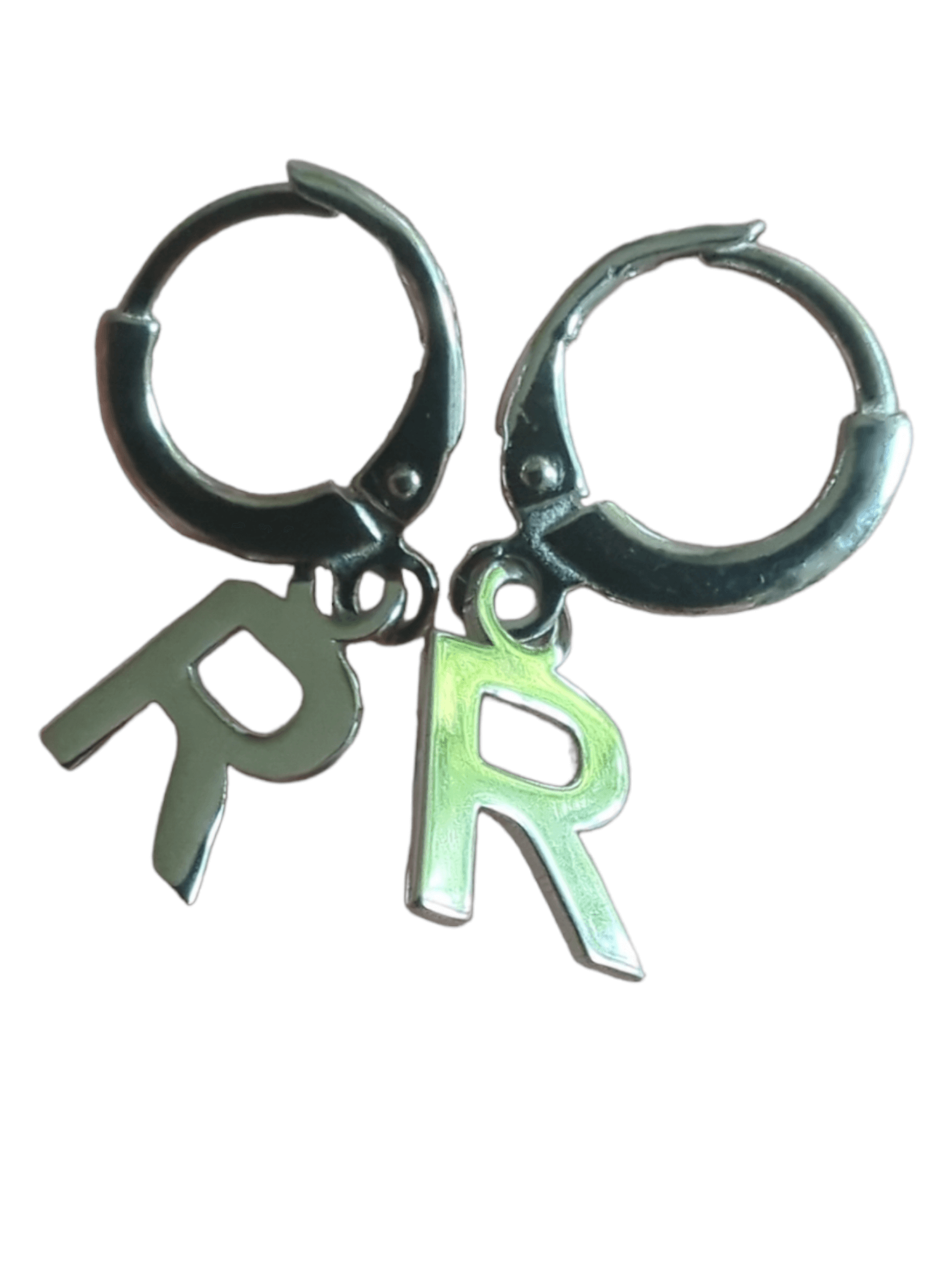 Silvora Jewellery - Silver Letter 'R' Drop Hoop Earrings Silvora