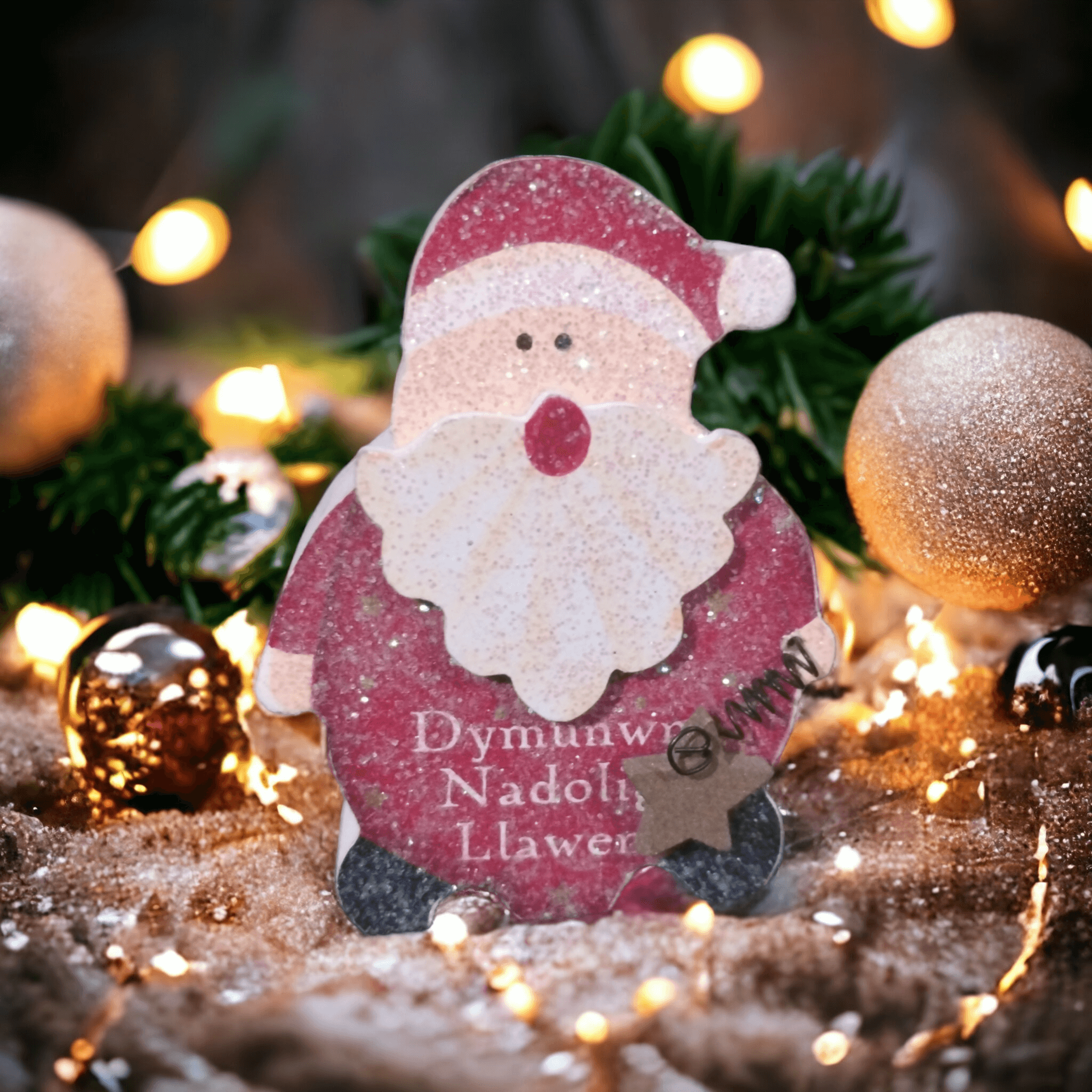 Welsh Santa Decoration 'Dymunwn Nadolig Llawen' Langs